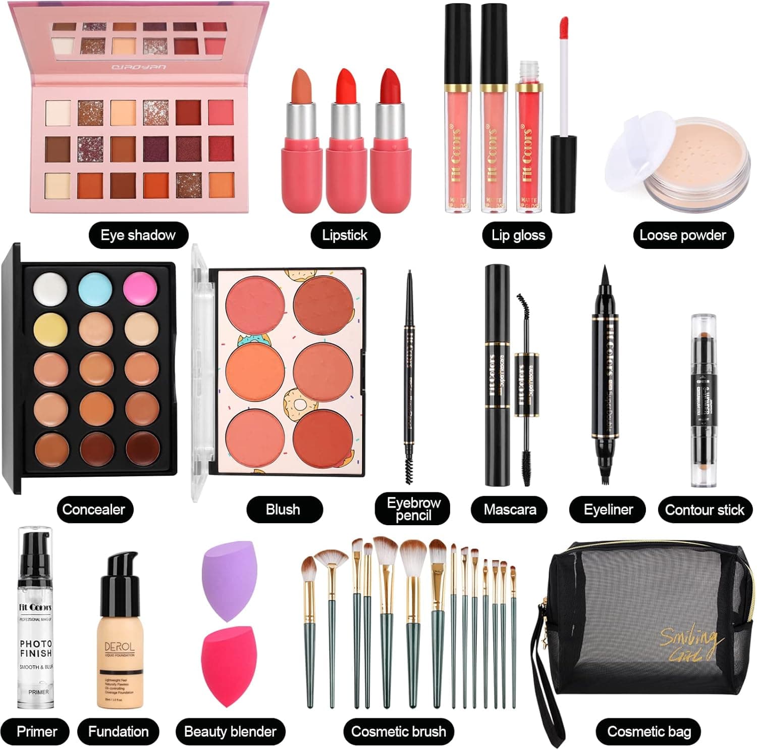 Fenshine Makeup Set – ست کامل آرایشی مناسب افراد مبتدی و حرفه‌ای، همراه با کیف نگهدارنده قابل حمل. شامل پالت آرایش، سایه چشم، کرم‌پودر، برق لب و سایر لوازم ضروری. مناسب برای نوجوانان و بزرگسالان (مدل Type B).