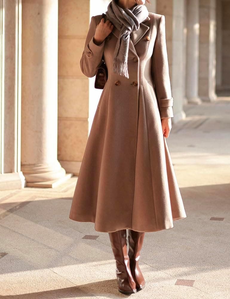 کت زمستانی زنانه Mywinway – از جنس پشم بلند (Long Wool)، مناسب پاییز و زمستان، مدل دوبل سینه (Double Breasted Peacoat)، سبک ماکسی و ترنچ کت مد روز (Maxi Trendy Trench Coat). 1512