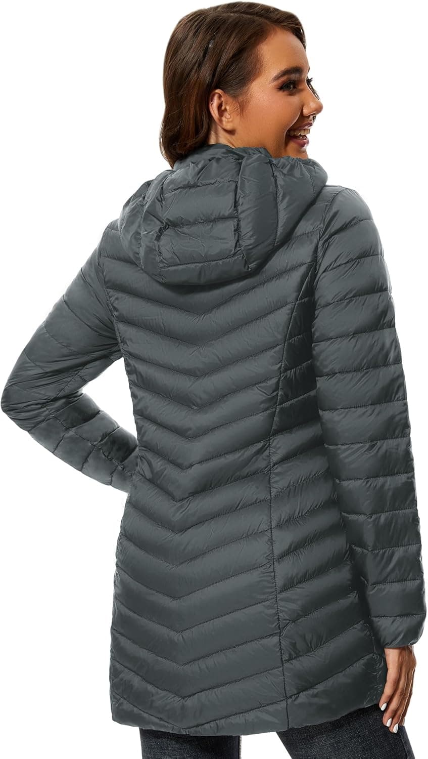 کاپشن زنانه ANOTHER CHOICE – دو رو (Reversible)، گرم و پف‌دار (Quilted Puffer)، دارای کلاه، مدل بلند و پددار (Long Hooded Padded Winter Coat)، مناسب برای زمستان. 1558