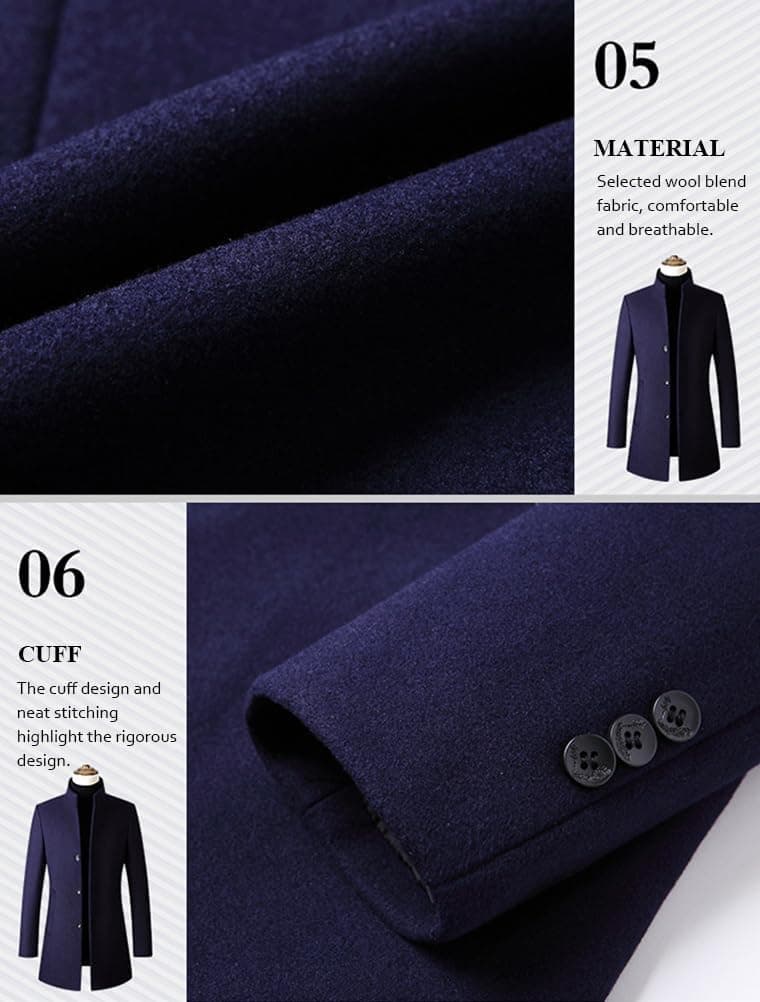 کت بلند زمستانی مردانه Lavnis از جنس ترکیبی پشم – کت Pea باریک با جلوی دکمه‌دار تک‌سینه، مناسب برای استفاده رسمی و کت تجاری. 324