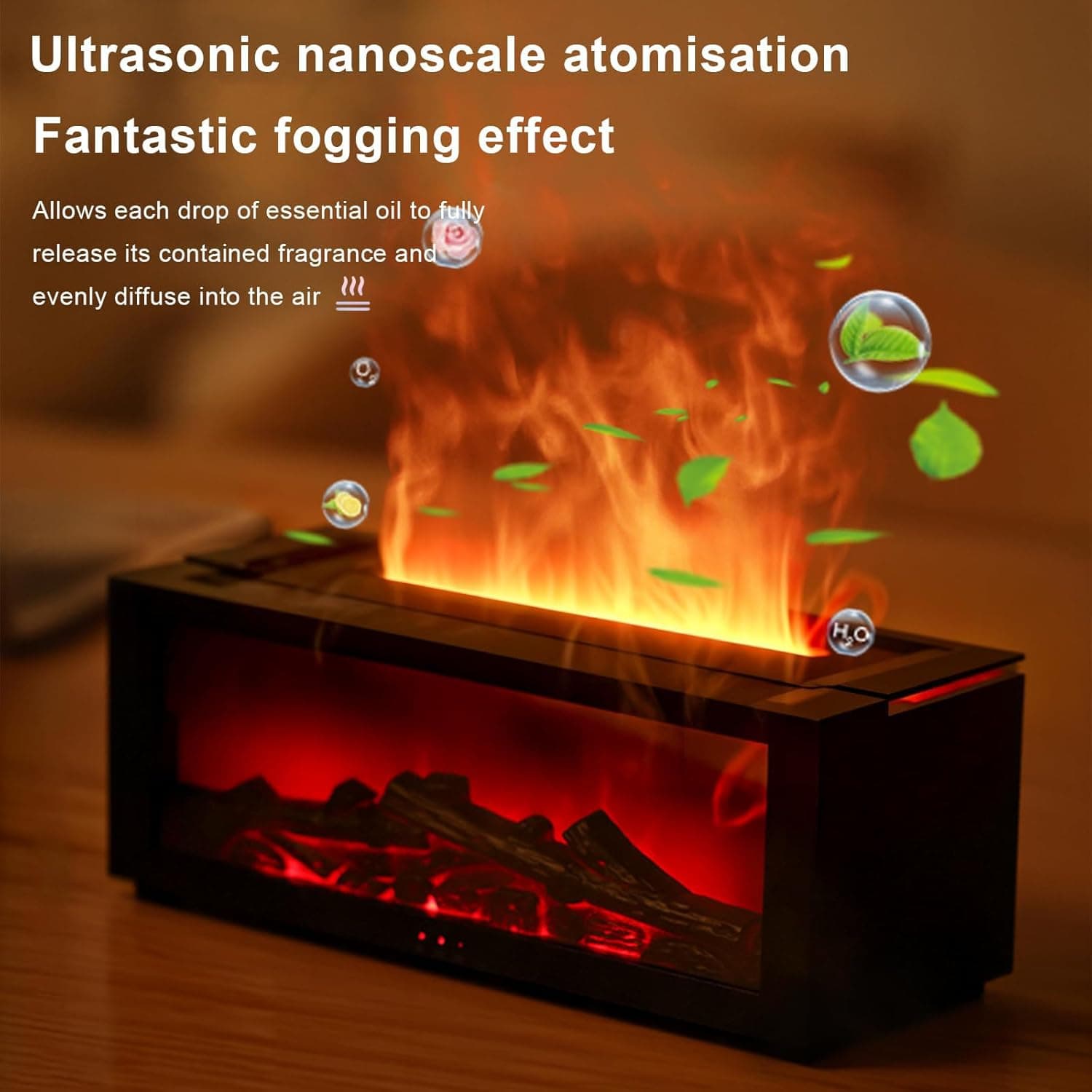 دستگاه پخش‌کننده عطر شومینه Flame، دستگاه آروماتراپی، دیفیوزر شعله ۷ رنگ ارتقایافته، مرطوب‌کننده اولتراسونیک مه خنک، دیفیوزر روغن اسانسی ۱۵۰ میلی‌لیتری با تایمر و خاموشی خودکار بدون آب برای خانه، اتاق و دفتر