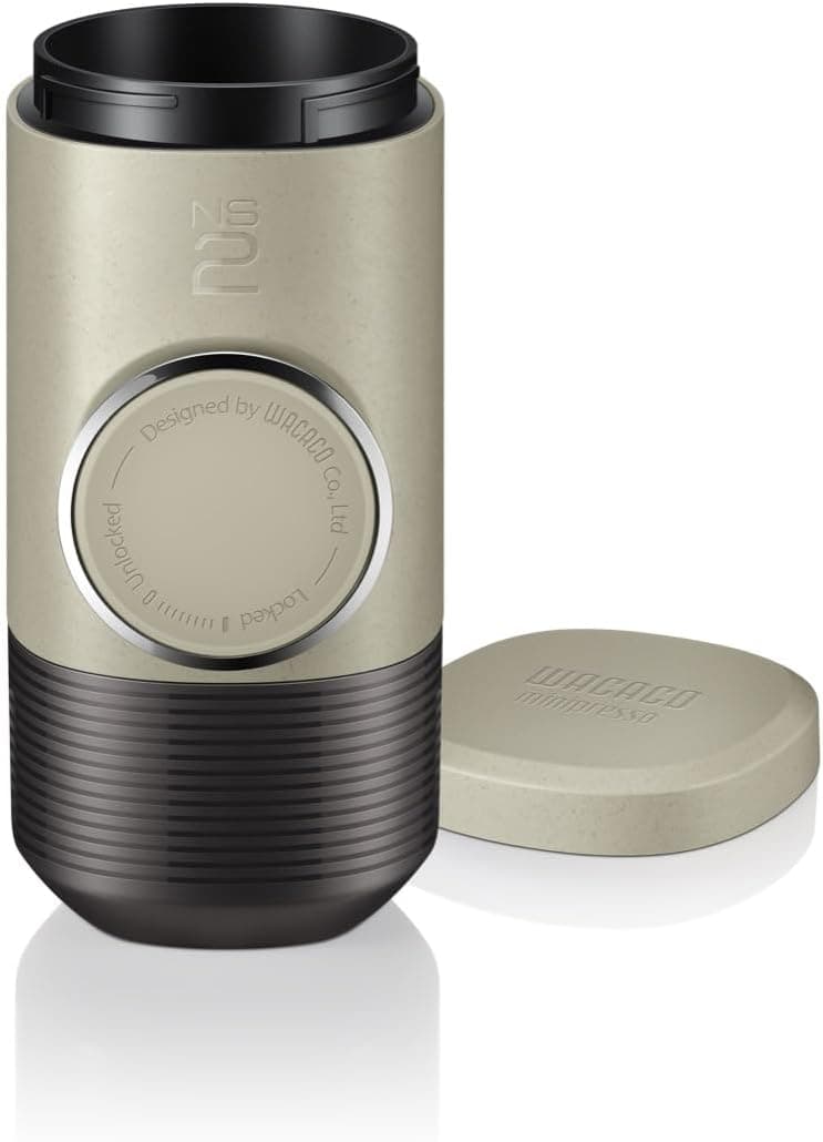 Wacaco MINIPRESSO NS2 - دستگاه اسپرسوساز قابل حمل برای کپسول‌های قهوه، دوستدار محیط زیست، ساخته شده با استفاده از Biomass، با قدرت عصاره‌گیری 18 Bar، فوق‌العاده سبک، دارای سیستم مخزن آب یکپارچه - بژ 3462