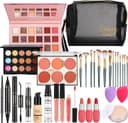 ست آرایش، کیت شروع کننده Cosmetic Make Up با کیف نگهداری قابل حمل برای سفر، پالت آرایشی با سایه چشم، کرم پودر، برق لب برای نوجوانان و بزرگسالان (Style B) 3474