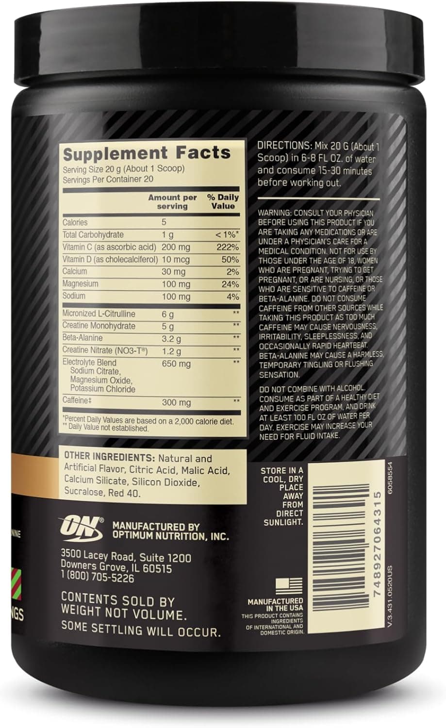 پیش‌تمرین Optimum Nutrition Gold Standard Pre Workout Advanced، حاوی Creatine، Beta-Alanine، Micronized L-Citrulline و Caffeine برای افزایش انرژی، سازگار با رژیم Keto، طعم Raspberry Lime Mojito، ۲۰ وعده مصرف 3540