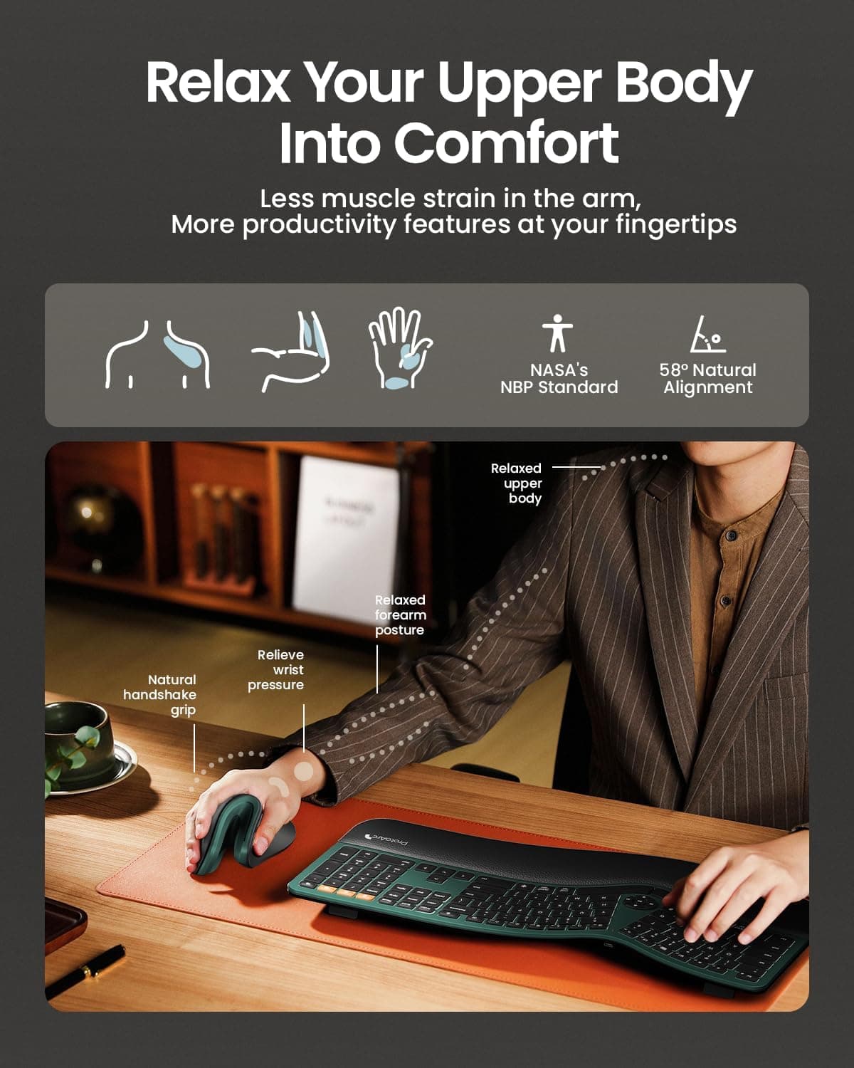 ماوس ارگونومیک ProtoArc، ماوس عمودی بی‌سیم EM11 NL، ماوس ارگو با قابلیت اتصال به چند دستگاه، ماوس قابل شارژ از طریق USB-C برای Windows، Mac OS، رایانه شخصی/نوت‌بوک/لپ‌تاپ، سبز 3571