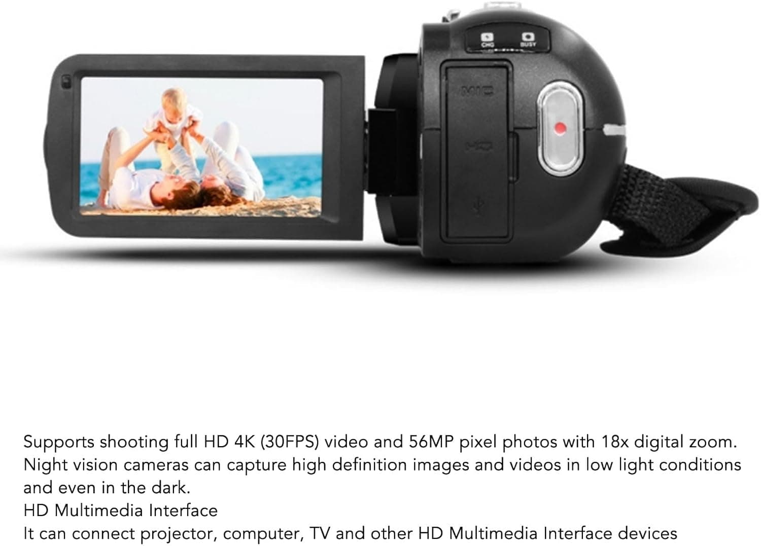 دوربین فیلمبرداری ویدئو 4K 30FPS 56MP با قابلیت شب، زوم 18X، میکروفون خارجی، ریموت کنترل - دوربین Vlogging قابل حمل با خروجی HD - ایده‌آل برای Vlogging و عکاسی