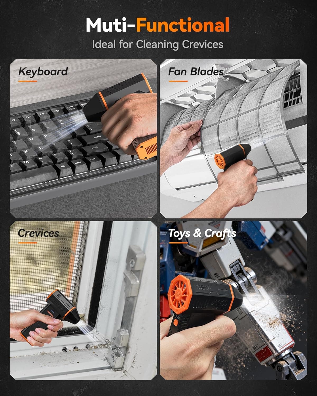 دستگاه دمنده هوای برقی WOLFBOX MF50 - دمنده هوای بی‌سیم فوق‌العاده قدرتمند با سرعت 110000RPM، مینی Blower سه‌سرعته قابل تنظیم با شارژ سریع، دمنده گرد و غبار برای کامپیوتر، کیبورد، خانه، فضای باز و خودرو MF 50 3586
