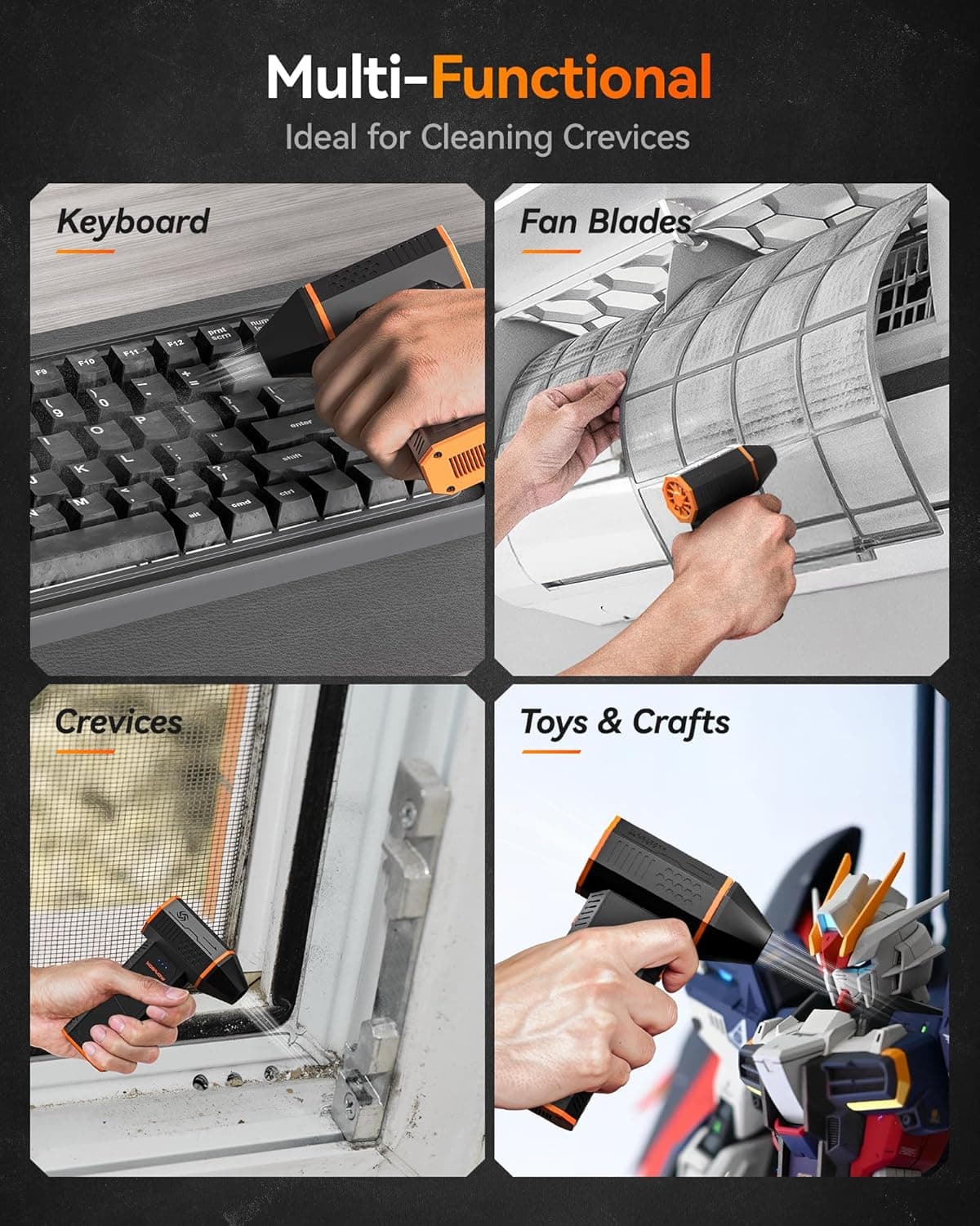 گردگیر برقی WOLFBOX مدل MegaFlow 50 با سرعت 110000RPM، دمنده مینی 3 حالته قابل تنظیم، بی‌سیم، شارژ سریع، مناسب برای گردگیری و حذف گرد و غبار در کامپیوترها، کیبوردها، خودروها، منازل و فضاهای بیرونی