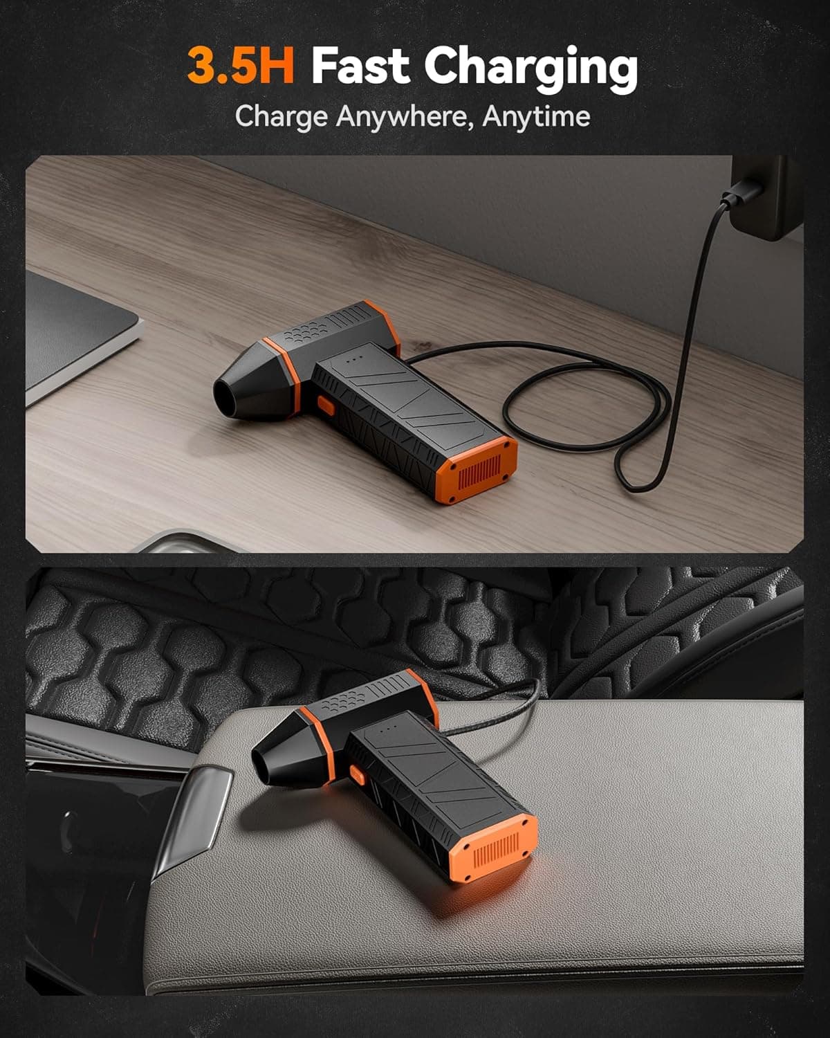 گردگیر برقی WOLFBOX مدل MegaFlow 50 با سرعت 110000RPM، دمنده مینی 3 حالته قابل تنظیم، بی‌سیم، شارژ سریع، مناسب برای گردگیری و حذف گرد و غبار در کامپیوترها، کیبوردها، خودروها، منازل و فضاهای بیرونی 3593