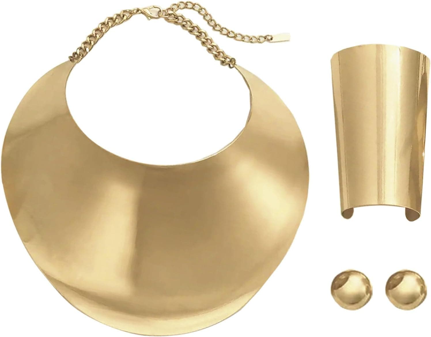 TERRIFI ست گردنبند و گوشواره به سبک آفریقایی برای زنان – شامل گوشواره حلقه‌ای طلایی، گردنبند چوکر پهن طلایی و نقره‌ای، جواهرات استیتمنت به سبک Egyptian برای زنان و مردان، ست جواهرات فانتزی طلایی، مناسب برای هدیه دادن به دختران.