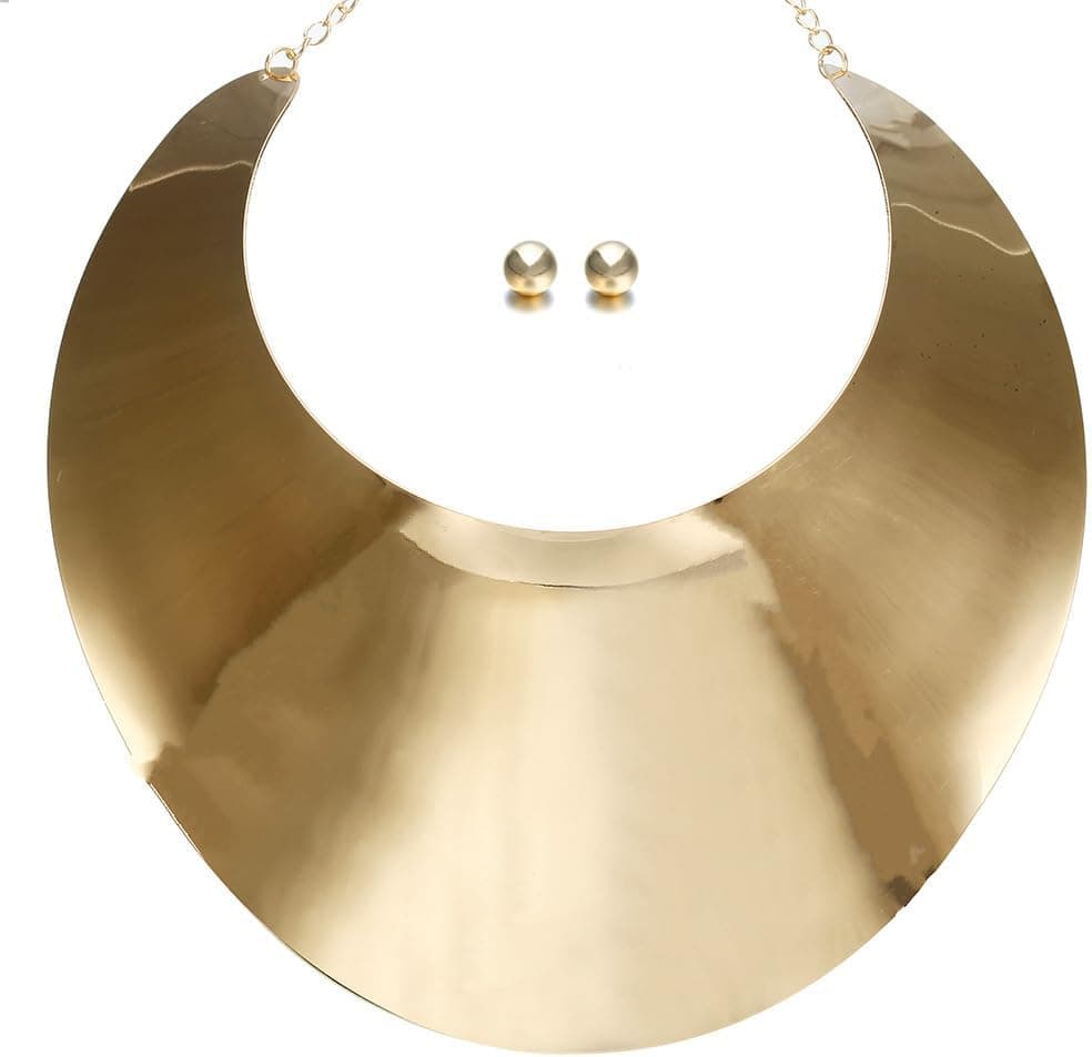 TERRIFI ست گردنبند و گوشواره به سبک آفریقایی برای زنان – شامل گوشواره حلقه‌ای طلایی، گردنبند چوکر پهن طلایی و نقره‌ای، جواهرات استیتمنت به سبک Egyptian برای زنان و مردان، ست جواهرات فانتزی طلایی، مناسب برای هدیه دادن به دختران. 412