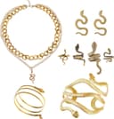 ست جواهرات مار NALACAL برای زنان به سبک مصری – شامل گردنبند، گوشواره، دستبند، النگو و انگشتر، ست انگشتر مار شخصی‌سازی‌شده به سبک پانک، مناسب برای نقش‌آفرینی و کارناوال – ۸ تکه. 428