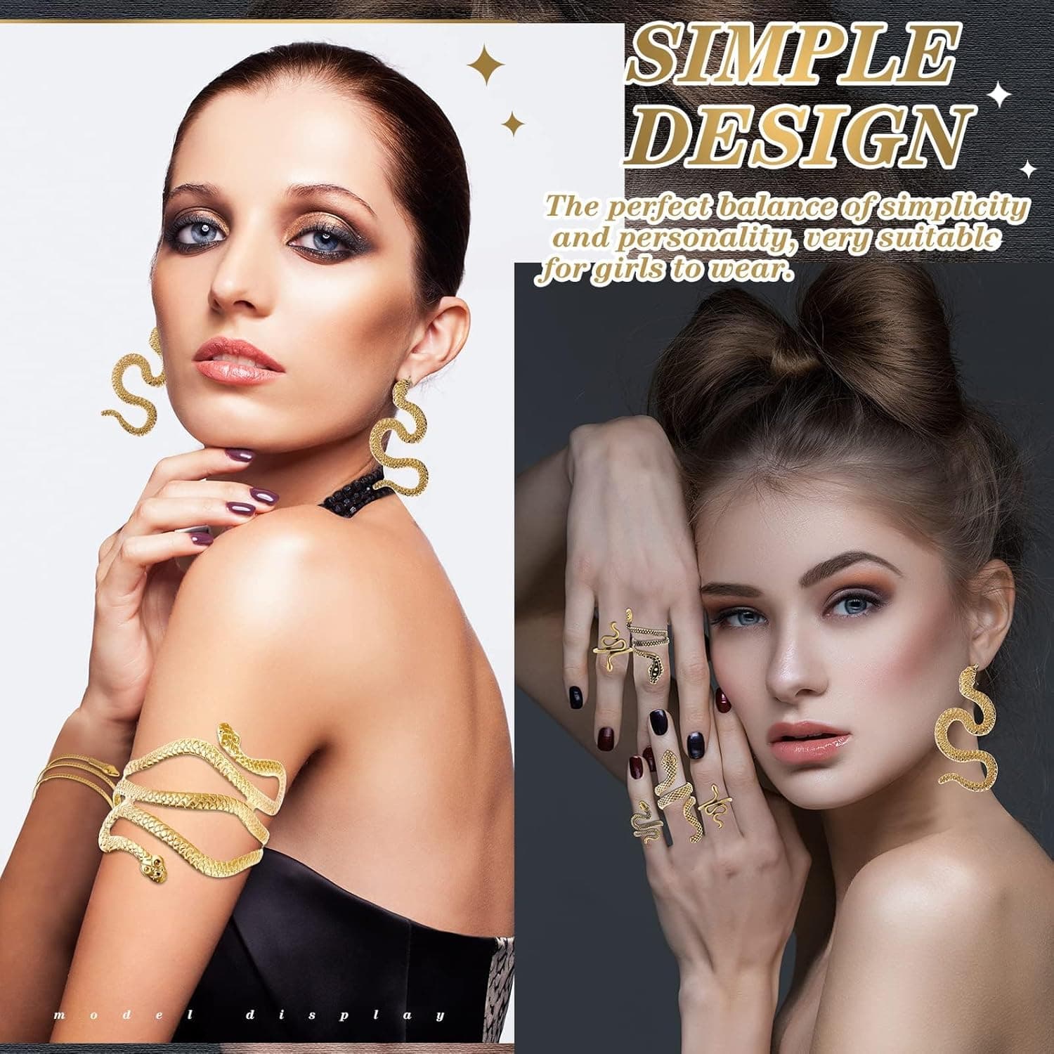 ست جواهرات مار NALACAL برای زنان به سبک مصری – شامل گردنبند، گوشواره، دستبند، النگو و انگشتر، ست انگشتر مار شخصی‌سازی‌شده به سبک پانک، مناسب برای نقش‌آفرینی و کارناوال – ۸ تکه. 432