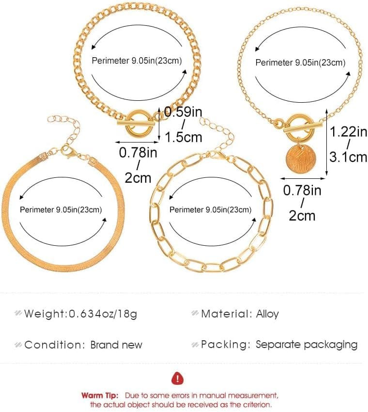 ست ۴ عددی دستبند زنجیری مارپیچی – جواهرات مد روز با رنگ طلایی برای زنان، مناسب برای ایجاد ظاهر چندلایه در استفاده روزمره و مناسبت‌های خاص، دستبندهای زنجیری شیک (طلایی).
