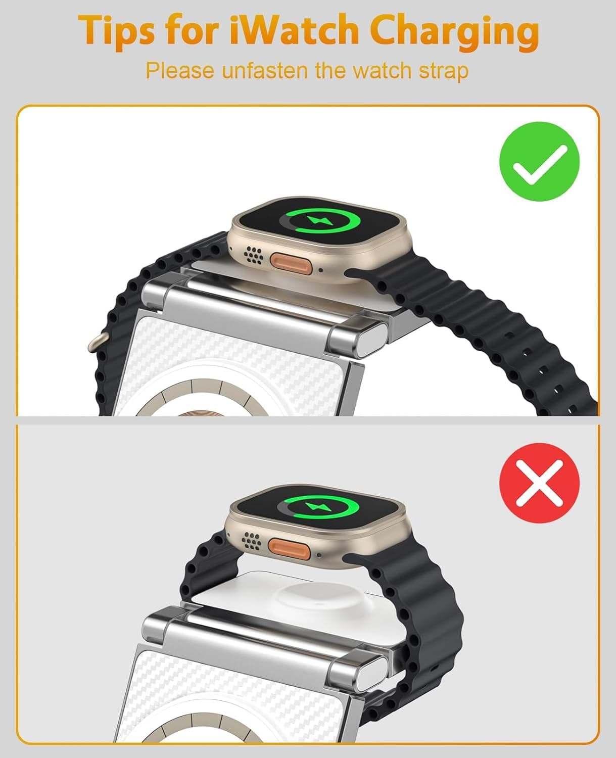 ایستگاه شارژ بی‌سیم ۳ در ۱ KASTWAVE – پایه شارژ برای iPhone 12/13/14/15 Pro Max/Mini، Apple Watch و AirPods، پایه شارژ تاشو و قابل حمل. 480