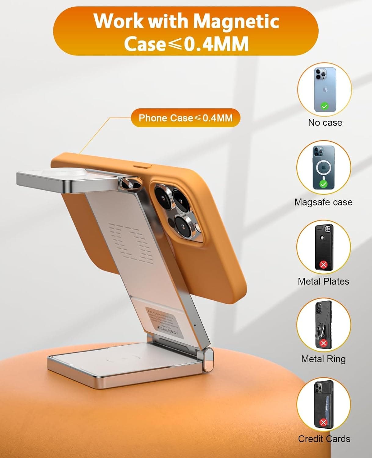 ایستگاه شارژ بی‌سیم ۳ در ۱ KASTWAVE – پایه شارژ برای iPhone 12/13/14/15 Pro Max/Mini، Apple Watch و AirPods، پایه شارژ تاشو و قابل حمل. 485