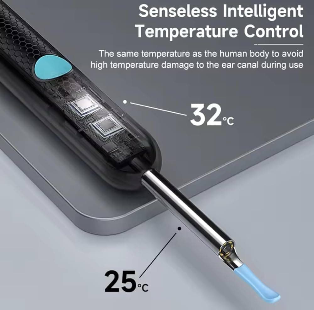 ابزار پاک‌کننده جرم گوش با دوربین HD – شامل دوربین، ۶ چراغ LED، و ابزار تمیزکننده گوش، کیف کامل پاک‌سازی جرم گوش، شارژ از طریق USB و سازگار با Android و iPhone – رنگ مشکی. 513
