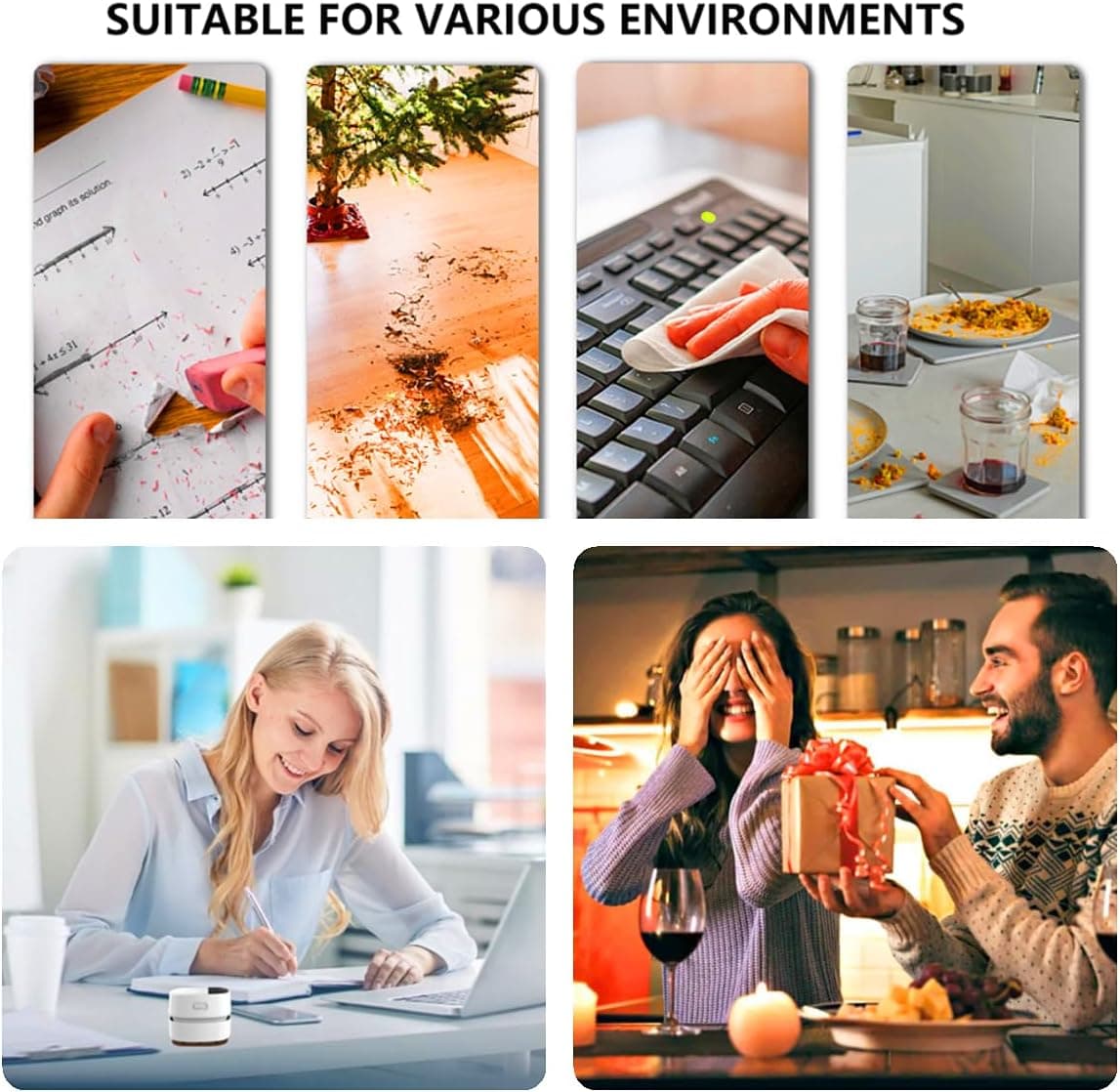 TRZLIFE جارو رومیزی – مینی و بی‌سیم، با باتری‌های AA، مناسب برای تمیز کردن ذرات ریز و خرده‌ها از میز، کشو و پیشخوان، با جزئیات بهبود‌یافته، رنگ سفید، همراه با دو باتری AA، هدیه‌ای ایده‌آل برای علاقه‌مندان به تکنولوژی و سرگرمی در عید پاک یا مهمانی White Elephant. 554