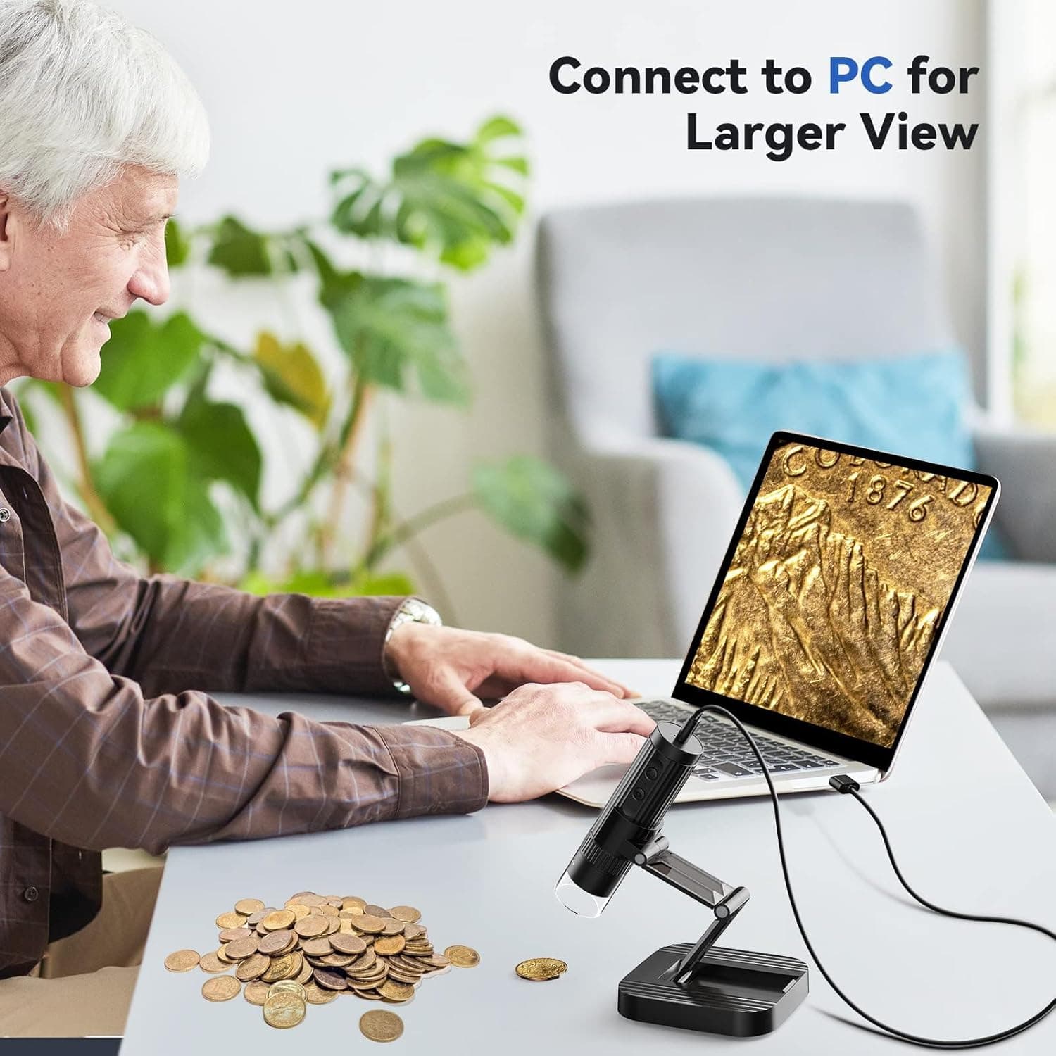 میکروسکوپ دیجیتال بی‌سیم Excefore – با بزرگ‌نمایی 50 تا 1000 برابر و وضوح 1080P HD، قابل حمل و دستی با اتصال WiFi و USB، مناسب برای بررسی تریکوم، سکه و اشیای ریز، همراه با پایه نگهدارنده، سازگار با iPhone، iPad، گوشی‌های Android و کامپیوتر. 603