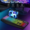 ست کیبورد و ماوس بی‌سیم Garlo – کیبورد غشایی بی‌صدا با حس مکانیکی، اندازه کامل (Full-Size) با اتصال Bluetooth، 2.4GHz و سیمی، دارای نور پس‌زمینه RGB و استراحت‌گاه ارگونومیک مچ دست، مناسب برای کامپیوتر، لپ‌تاپ، Mac و PS5. 793