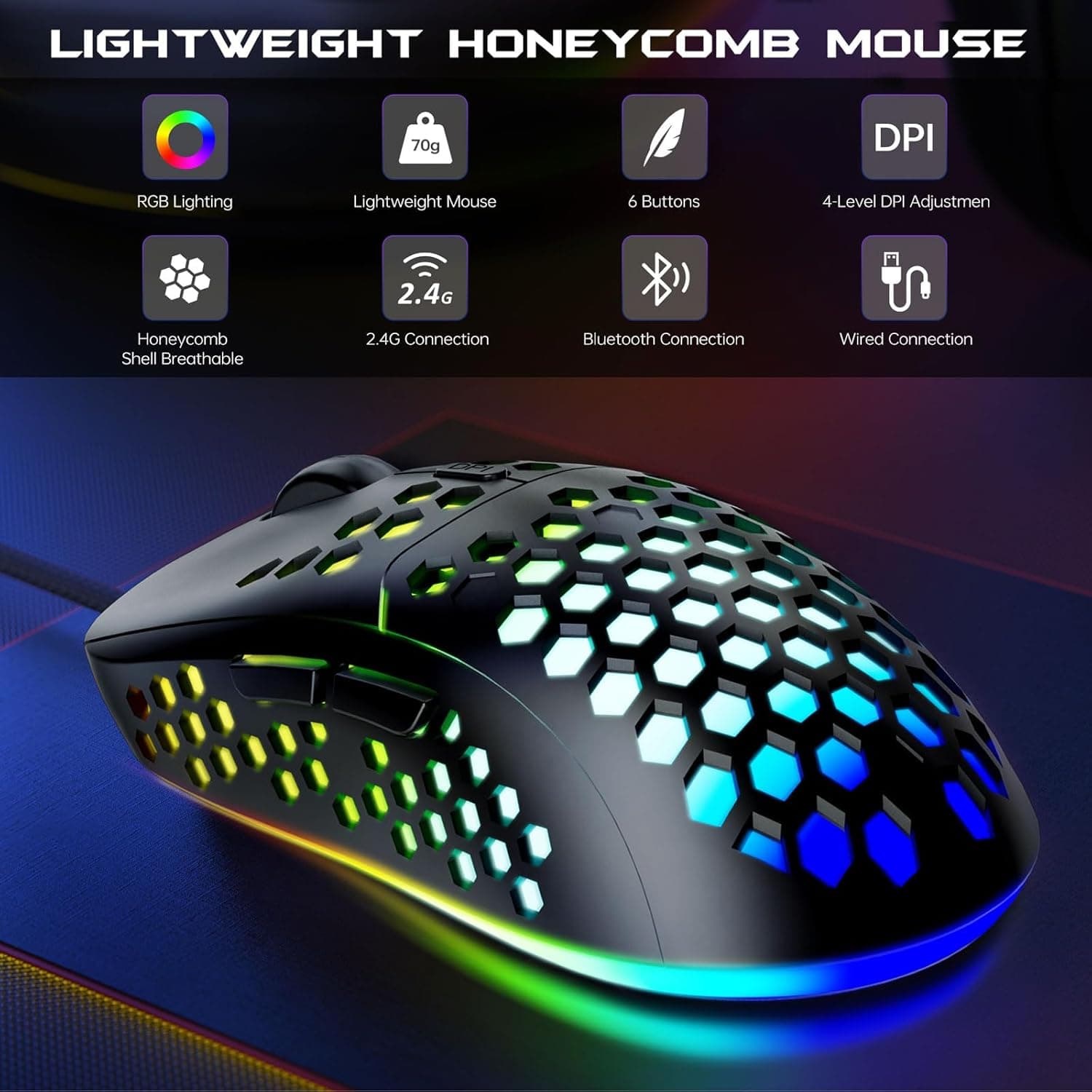 ست کیبورد و ماوس بی‌سیم Garlo – کیبورد غشایی بی‌صدا با حس مکانیکی، اندازه کامل (Full-Size) با اتصال Bluetooth، 2.4GHz و سیمی، دارای نور پس‌زمینه RGB و استراحت‌گاه ارگونومیک مچ دست، مناسب برای کامپیوتر، لپ‌تاپ، Mac و PS5. 796