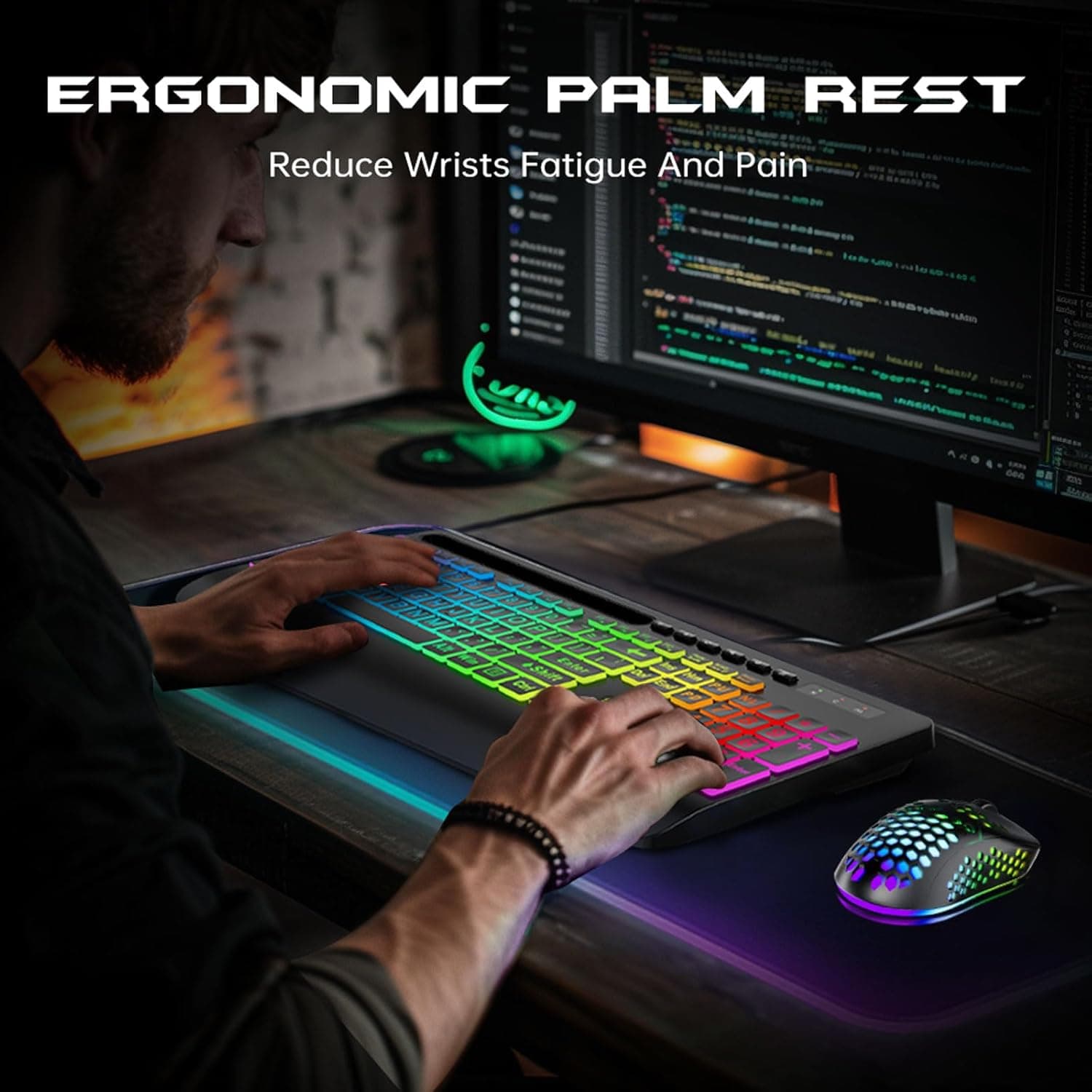 ست کیبورد و ماوس بی‌سیم Garlo – کیبورد غشایی بی‌صدا با حس مکانیکی، اندازه کامل (Full-Size) با اتصال Bluetooth، 2.4GHz و سیمی، دارای نور پس‌زمینه RGB و استراحت‌گاه ارگونومیک مچ دست، مناسب برای کامپیوتر، لپ‌تاپ، Mac و PS5. 799