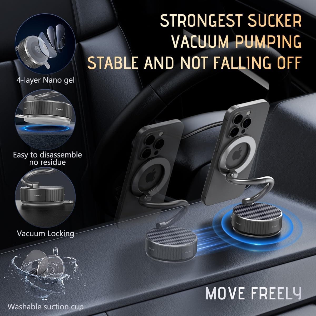 هولدر مغناطیسی گوشی برای خودرو – با پایه مکنده (Suction Cup) و قابلیت چرخش در زوایای بی‌نهایت، پایه تاشو مناسب برای شیشه جلو، میز یا سطوح صاف، سازگار با تمام گوشی‌های هوشمند. 808