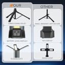 چراغ کار قابل شارژ و چراغ کمپینگ فضای باز – دارای نور LED بی‌سیم با پایه ایستاده قابل جدا شدن (Tripod)، قلاب آویز و کیف حمل، با قابلیت تنظیم روشنایی تا ۵۰۰ / ۱۰۰۰ / ۲۰۰۰ لومن و دمای رنگ قابل تغییر بین ۳۵۰۰ تا ۶۵۰۰ کلوین (Dimmable). 815