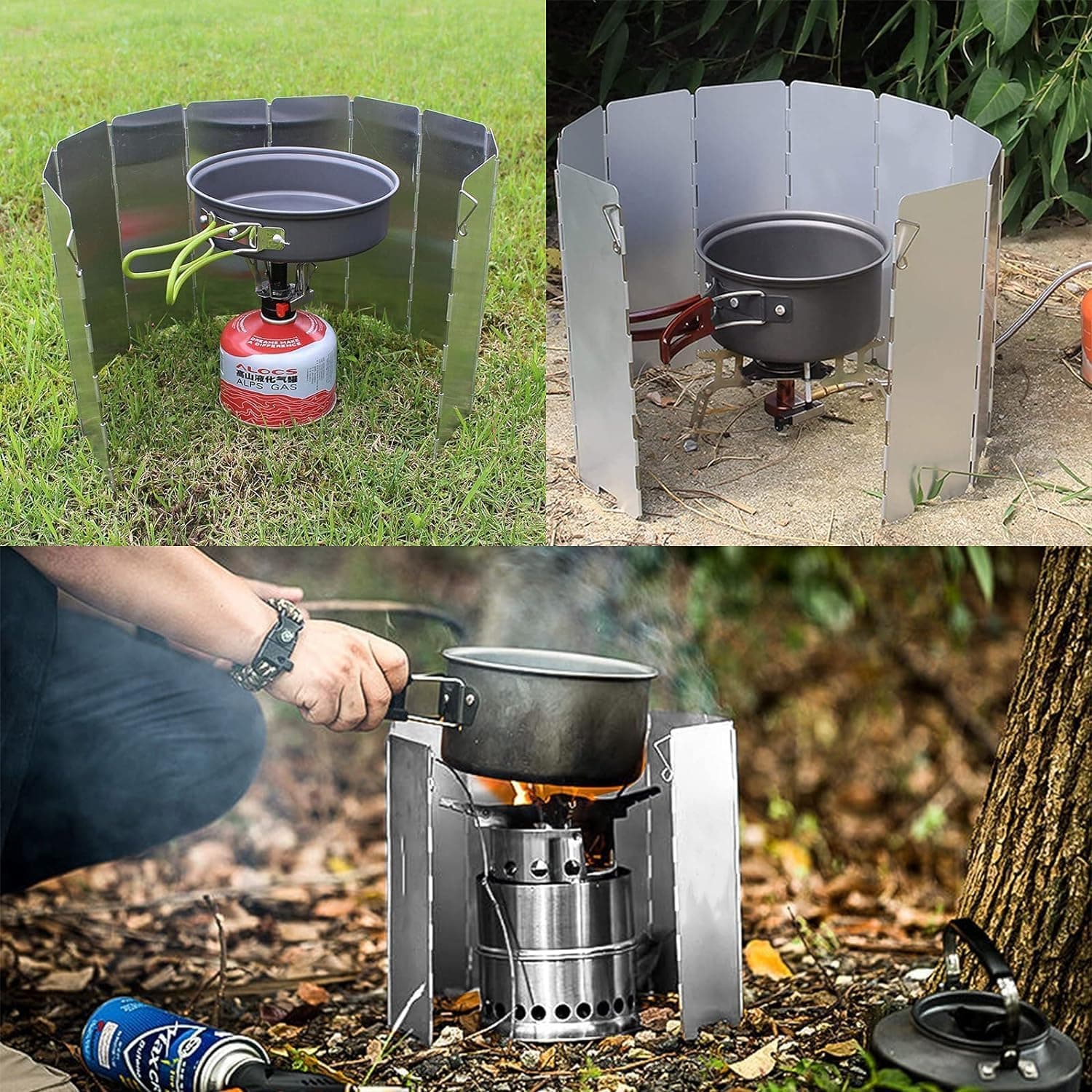 محافظ باد اجاق کمپینگ COOLBABY با 10 صفحه – تاشو و قابل‌حمل، مناسب برای اجاق گاز کمپینگ، اجاق بوتان، اجاق الکلی و پخت‌وپز در فضای باز یا پیک‌نیک. 822