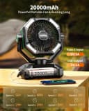 پنکه کمپینگ coldSky با ظرفیت باتری 20000 میلی‌آمپر ساعت – دارای دو موتور، چراغ LED چهارحالته، 8 سرعت مختلف و ریموت کنترل، قابل‌حمل و مناسب برای چادر، قطعی برق یا محل کار، همراه با قلاب آویز – رنگ سبز. 834