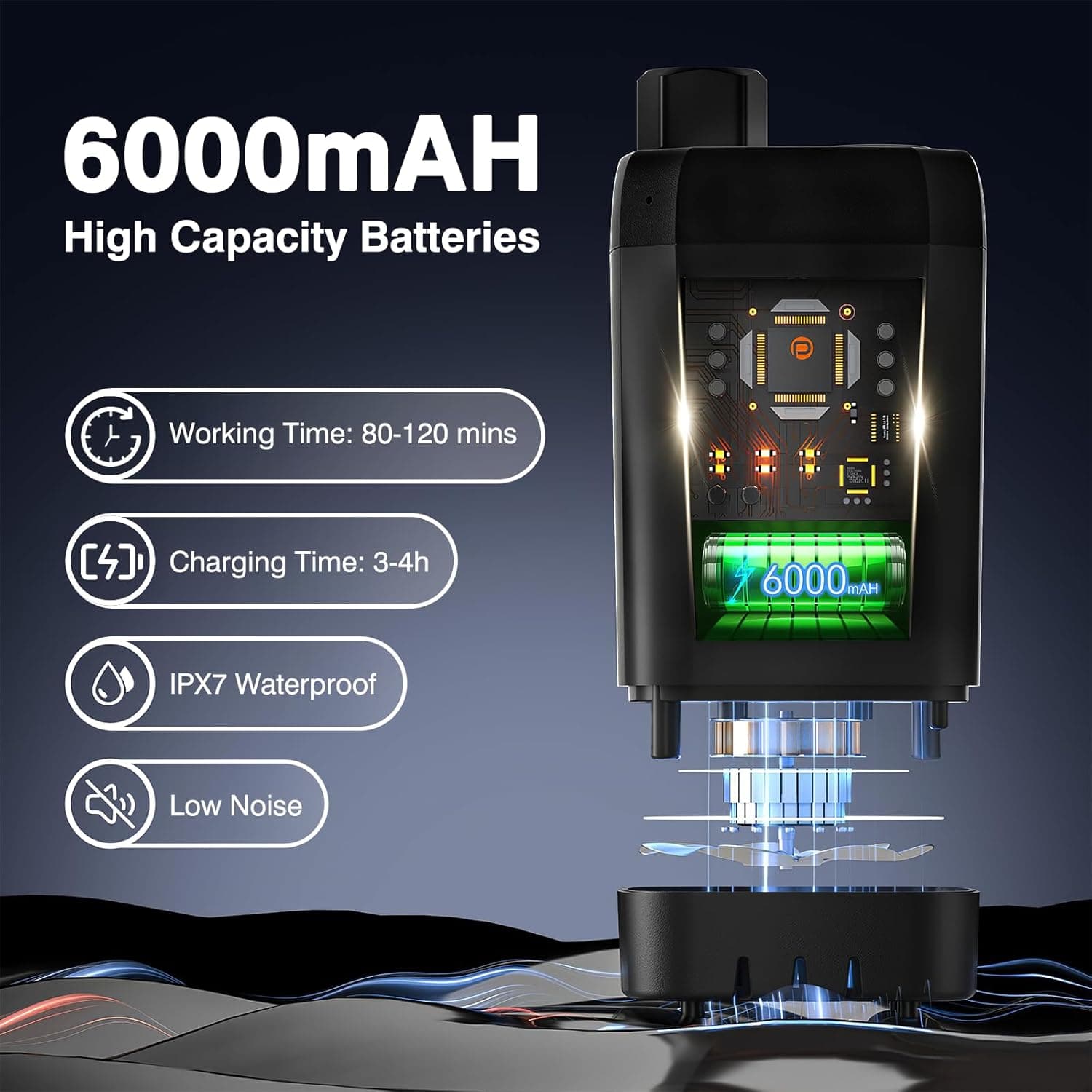 دوش قابل حمل Ponicozy Portable Camping Shower – پمپ برقی قابل شارژ با ظرفیت 6000 میلی‌آمپر ساعت، دارای نمایشگر دیجیتال هوشمند و سری دوش، مناسب برای کمپینگ، پیاده‌روی، سفر با RV و شستشوی حیوانات خانگی. 848