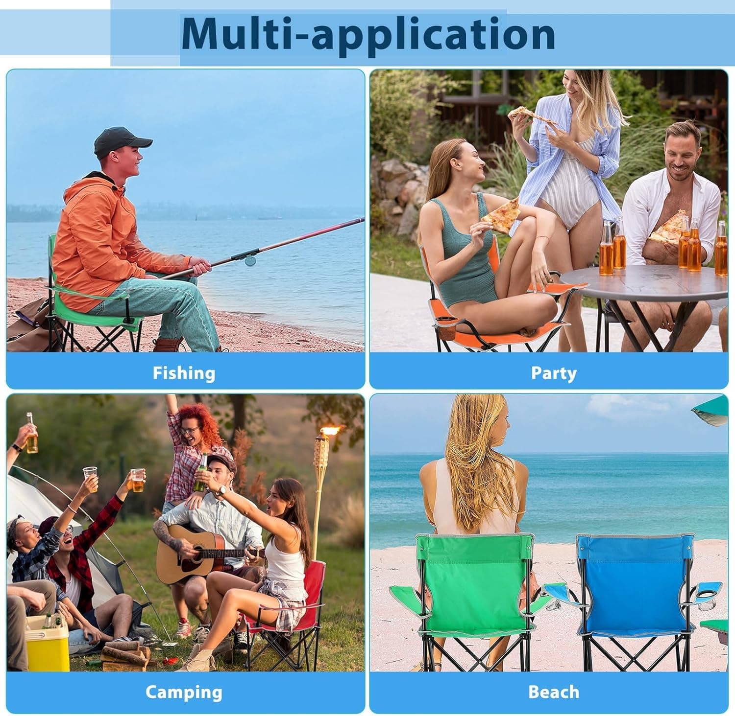 MOMENT صندلی ساحلی قابل حمل و تاشو – چندمنظوره برای بزرگسالان، سبک و مناسب برای حیاط، چمن، فضای باز، سفر، پیک‌نیک و پیاده‌روی، با تحمل وزن تا ۱۱۰ کیلوگرم، همراه با کیف حمل، رنگ تصادفی – بسته ۴ عددی. 858