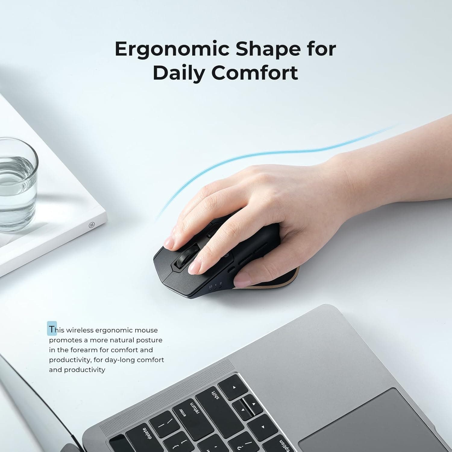 ماوس iClever Bluetooth مدل MD172، ماوس بیسیم دوحالته (Bluetooth+USB)، ماوس ارگونومیک چنددستگاهه با 5 سطح DPI قابل تنظیم و 7 دکمه، ماوس شارژی بیصدا برای Laptop/iPad/MacBook/Tablet/PC، رنگ مشکی 1316