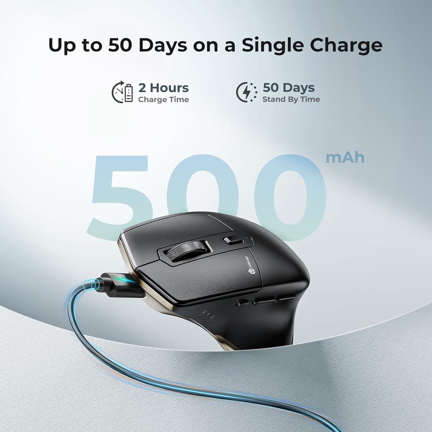 ماوس iClever Bluetooth مدل MD172، ماوس بیسیم دوحالته (Bluetooth+USB)، ماوس ارگونومیک چنددستگاهه با 5 سطح DPI قابل تنظیم و 7 دکمه، ماوس شارژی بیصدا برای Laptop/iPad/MacBook/Tablet/PC، رنگ مشکی 1317