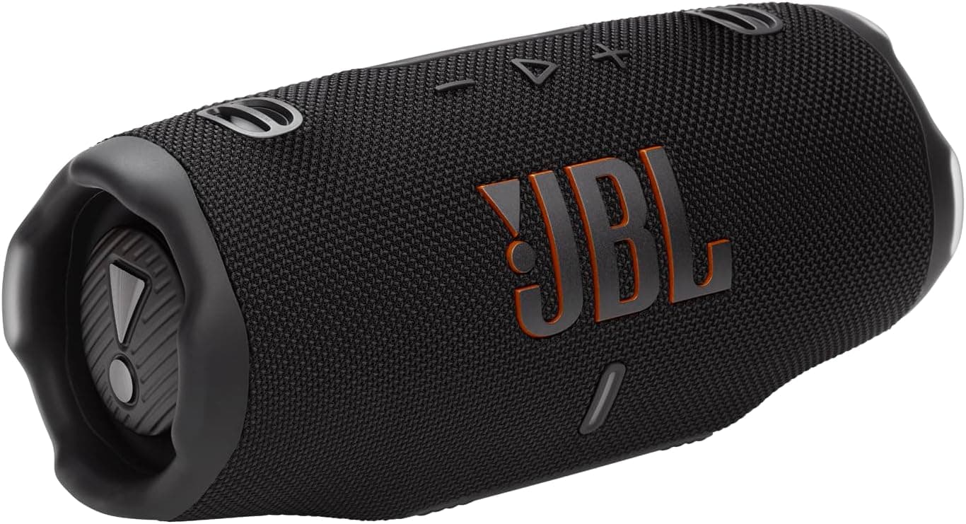 اسپیکر بلوتوثی قابلحمل JBL Charge 6 – ضدآب، مجهز به پاوربانک داخلی و فناوری Auracast، دارای ۲۸ ساعت پخش موسیقی، شارژ سریع، طراحی ضدضربه و صدای قدرتمند – رنگ مشکی.