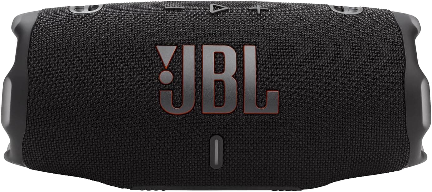 اسپیکر بلوتوثی قابلحمل JBL Charge 6 – ضدآب، مجهز به پاوربانک داخلی و فناوری Auracast، دارای ۲۸ ساعت پخش موسیقی، شارژ سریع، طراحی ضدضربه و صدای قدرتمند – رنگ مشکی.