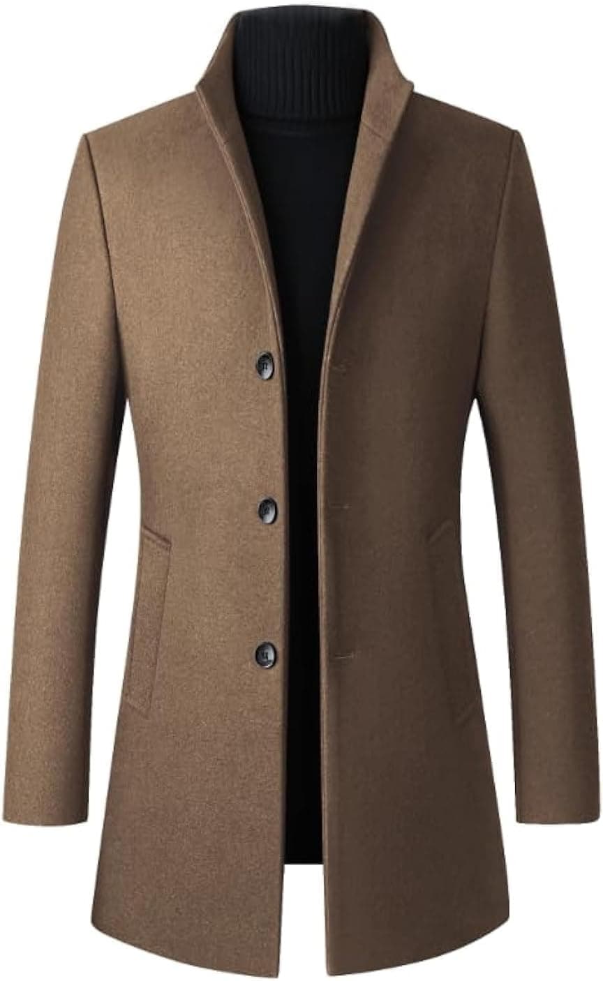 کت بلند زمستانی مردانه Lavnis از جنس ترکیبی پشم – کت Pea باریک با جلوی دکمهدار تکسینه، مناسب برای استفاده رسمی و کت تجاری.
