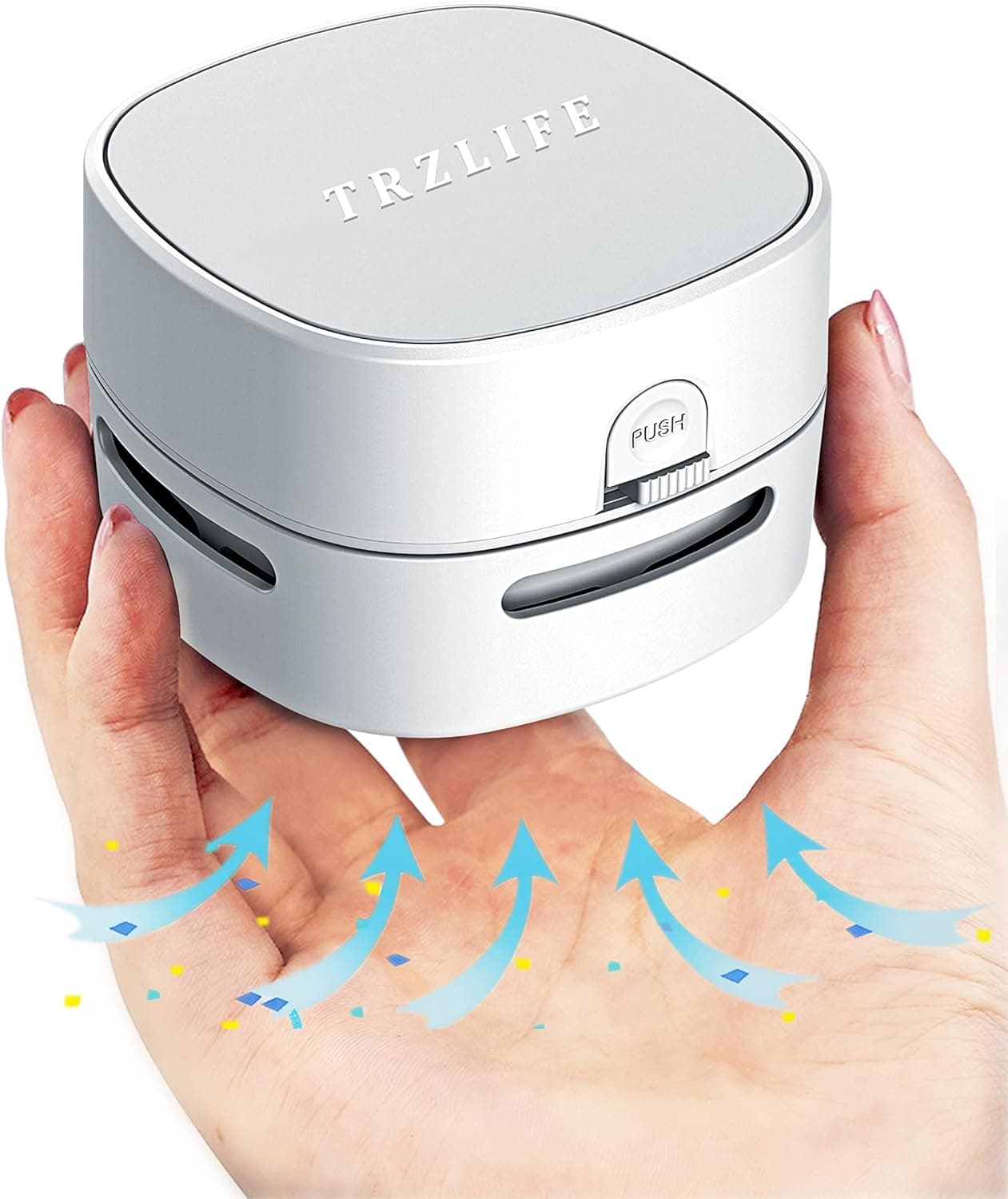 TRZLIFE جارو رومیزی – مینی و بیسیم، با باتریهای AA، مناسب برای تمیز کردن ذرات ریز و خردهها از میز، کشو و پیشخوان، با جزئیات بهبودیافته، رنگ سفید، همراه با دو باتری AA، هدیهای ایدهآل برای علاقهمندان به تکنولوژی و سرگرمی در عید پاک یا مهمانی White Elephant.