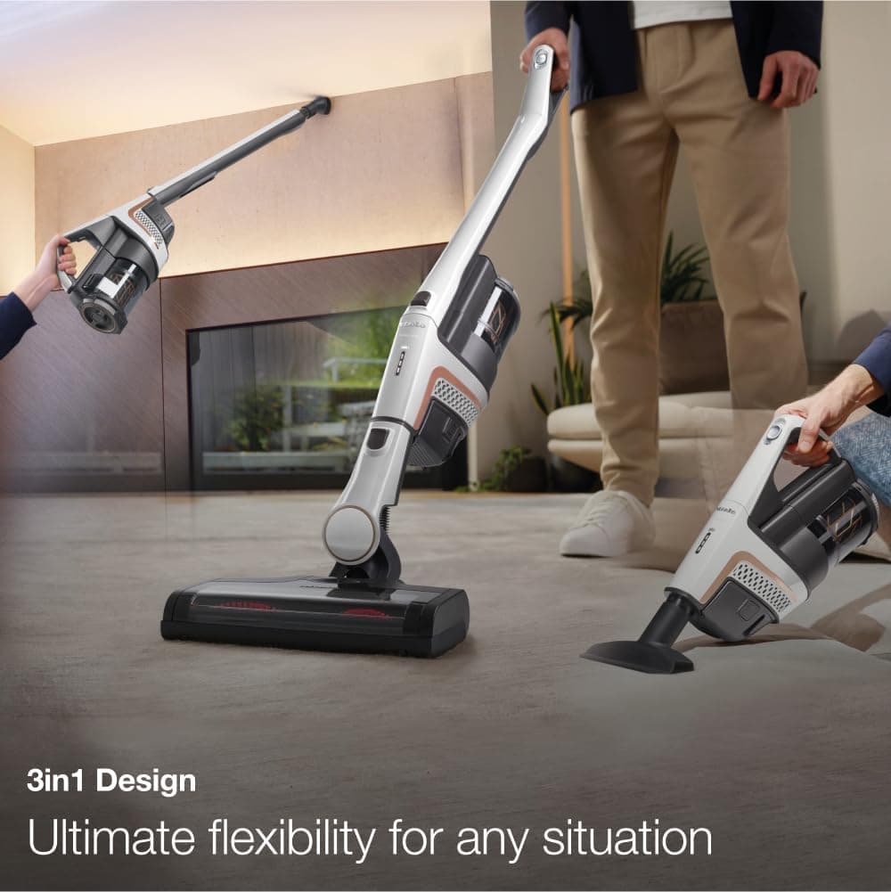 Miele Triflex HX2 جاروبرقی عصایی بیسیم – با طراحی منحصربهفرد ۳ در ۱ ثبتشده و فیلتر HEPA، رنگ سفید لوتوس.